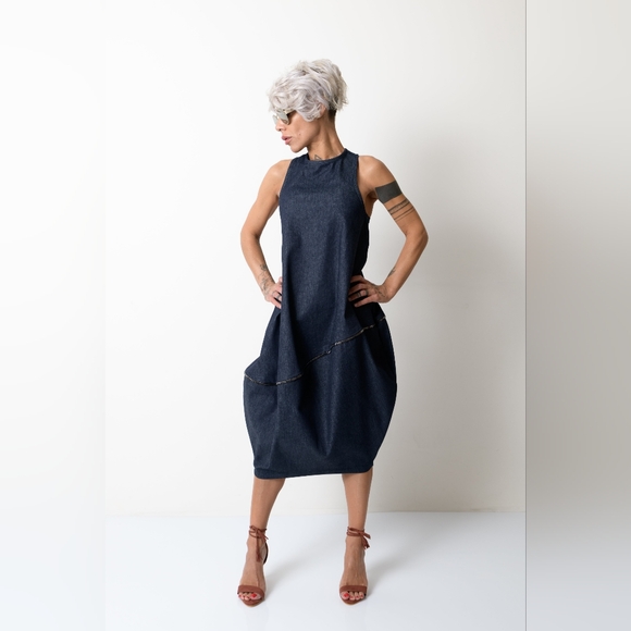 NWOT-Lócker Room Balloon Denim Dress with Zipper Details,Sz.M K-G - Picture 5 of 9